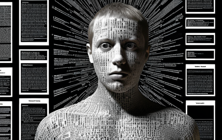 ** A digitally manipulated social media feed overflowing with sensational headlines and clickbait articles. Overlaid, a shadowy figure manipulates code representing algorithms, showcasing the power of algorithms to spread misinformation. The overall tone is chaotic and overwhelming.
**