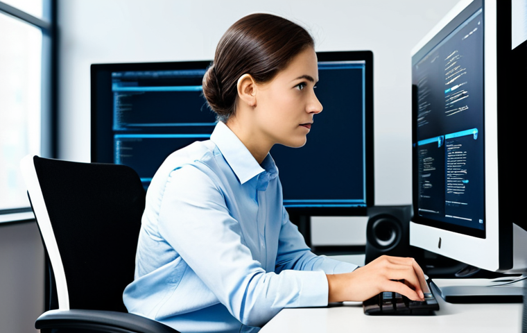 A professional adult, fully clothed in modest, modern attire, thoughtfully engaging with digital content on multiple large computer screens in a clean, minimalist office environment. The person's expression is focused and inquisitive, symbolizing critical information analysis and digital literacy. The background is softly blurred, emphasizing the subject. Professional photography, high quality, perfect anatomy, correct proportions, natural pose, well-formed hands, proper finger count, natural body proportions, safe for work, appropriate content, fully clothed, professional.